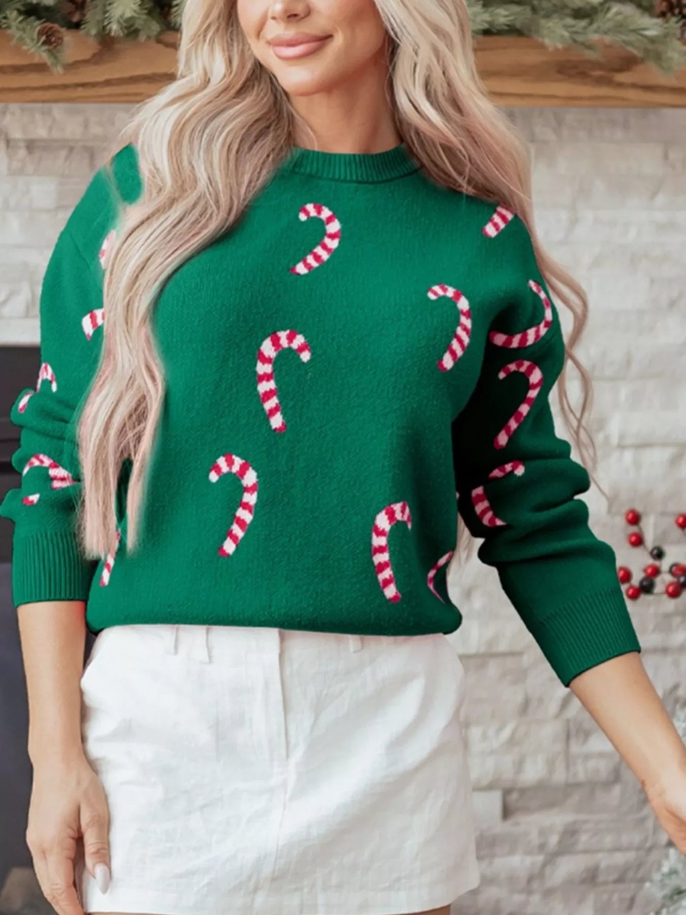 Christmas Candy Cane Holiday Drop Shoulder Sweater designed for comfort and style at Lookzlike