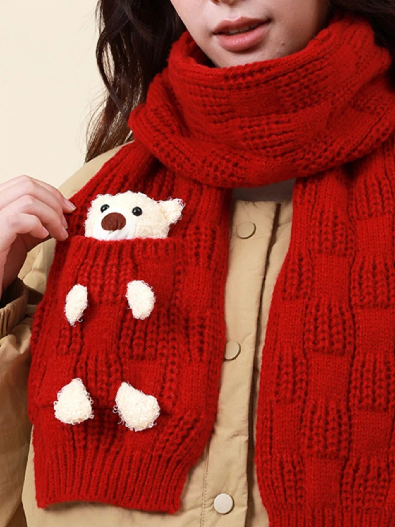 Christmas Cute Bear Pocket Knitted Scarf designed for comfort and style at Lookzlike