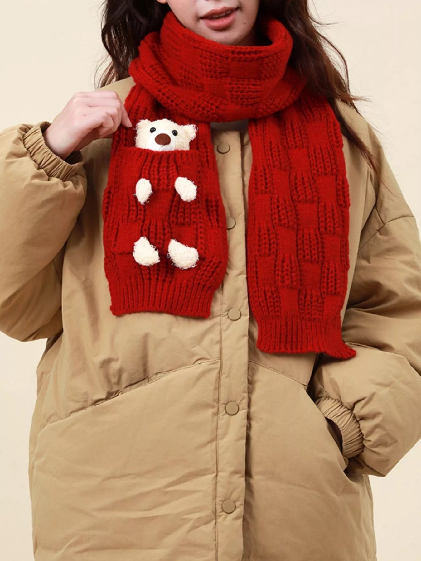 Christmas Cute Bear Pocket Knitted Scarf designed for comfort and style at Lookzlike