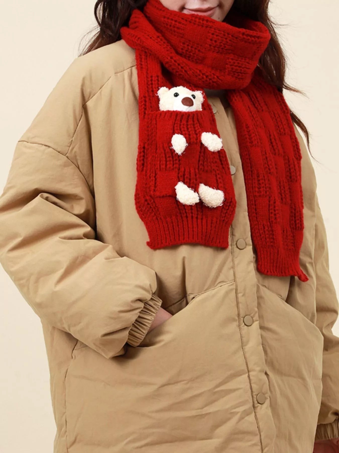 Christmas Cute Bear Pocket Knitted Scarf designed for comfort and style at Lookzlike