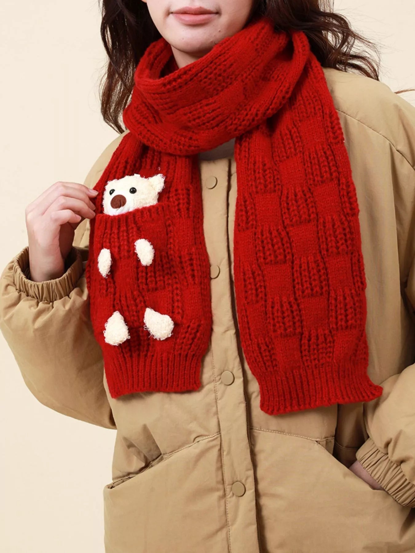 Christmas Cute Bear Pocket Knitted Scarf designed for comfort and style at Lookzlike