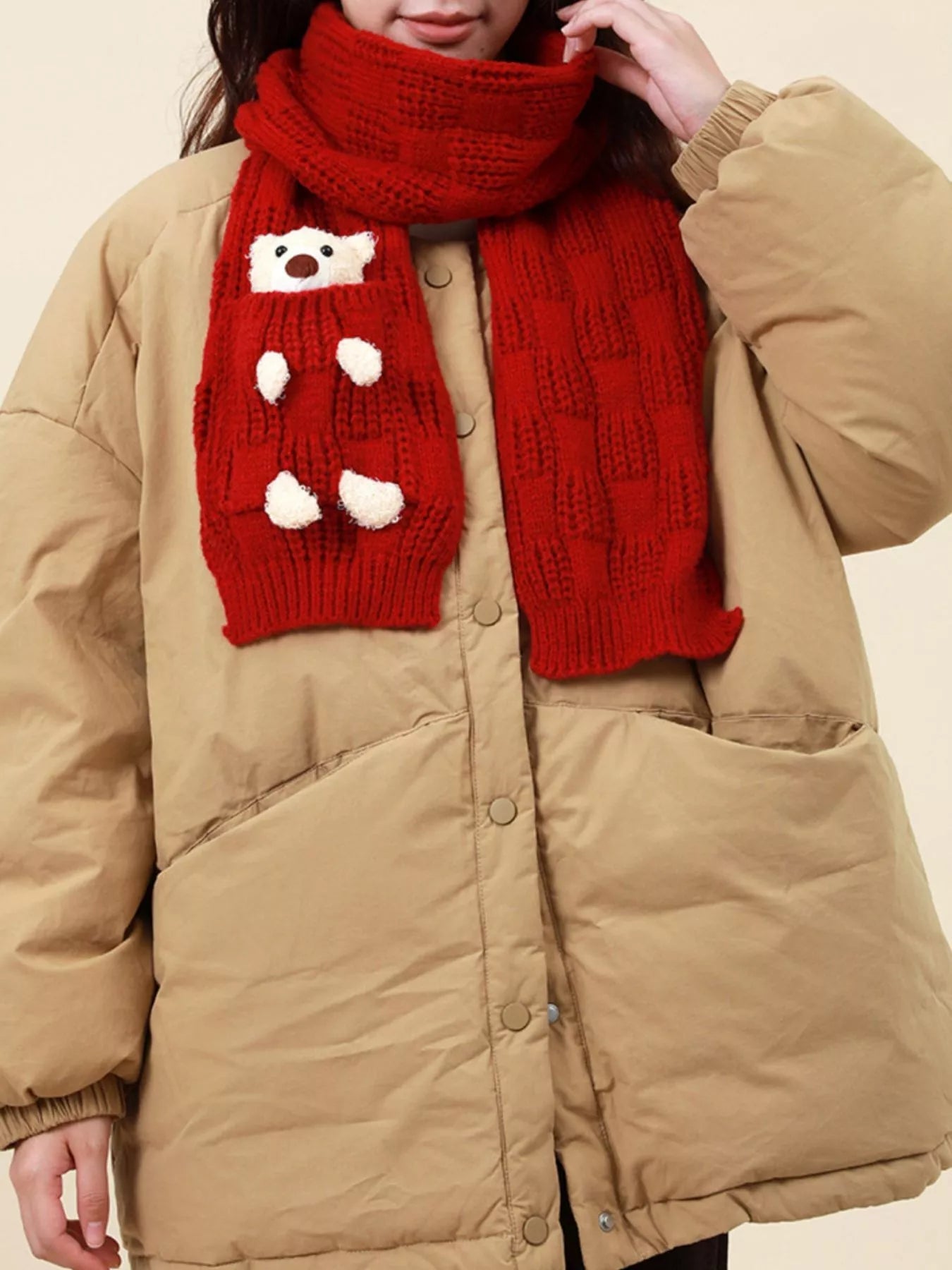 Christmas Cute Bear Pocket Knitted Scarf designed for comfort and style at Lookzlike