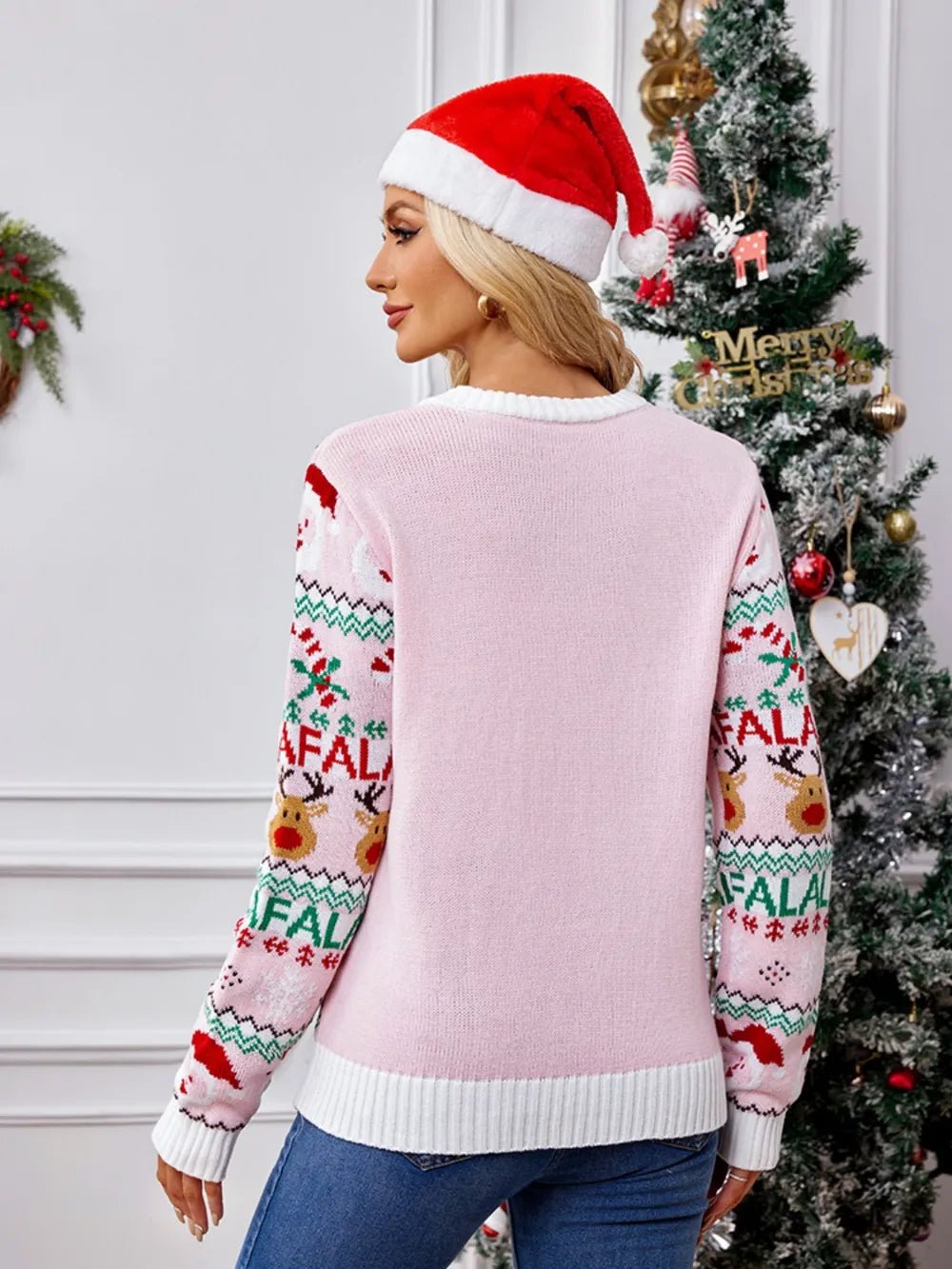 Christmas Element Round Neck Long Sleeve Sweater designed for comfort and style at Lookzlike