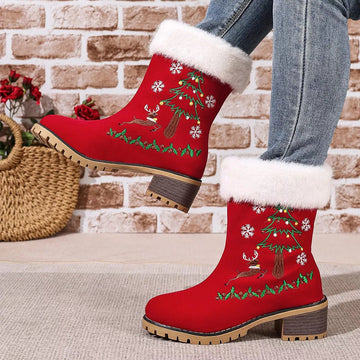 Christmas Embroidered Block Heel Ankle Boots designed for comfort and style at Lookzlike