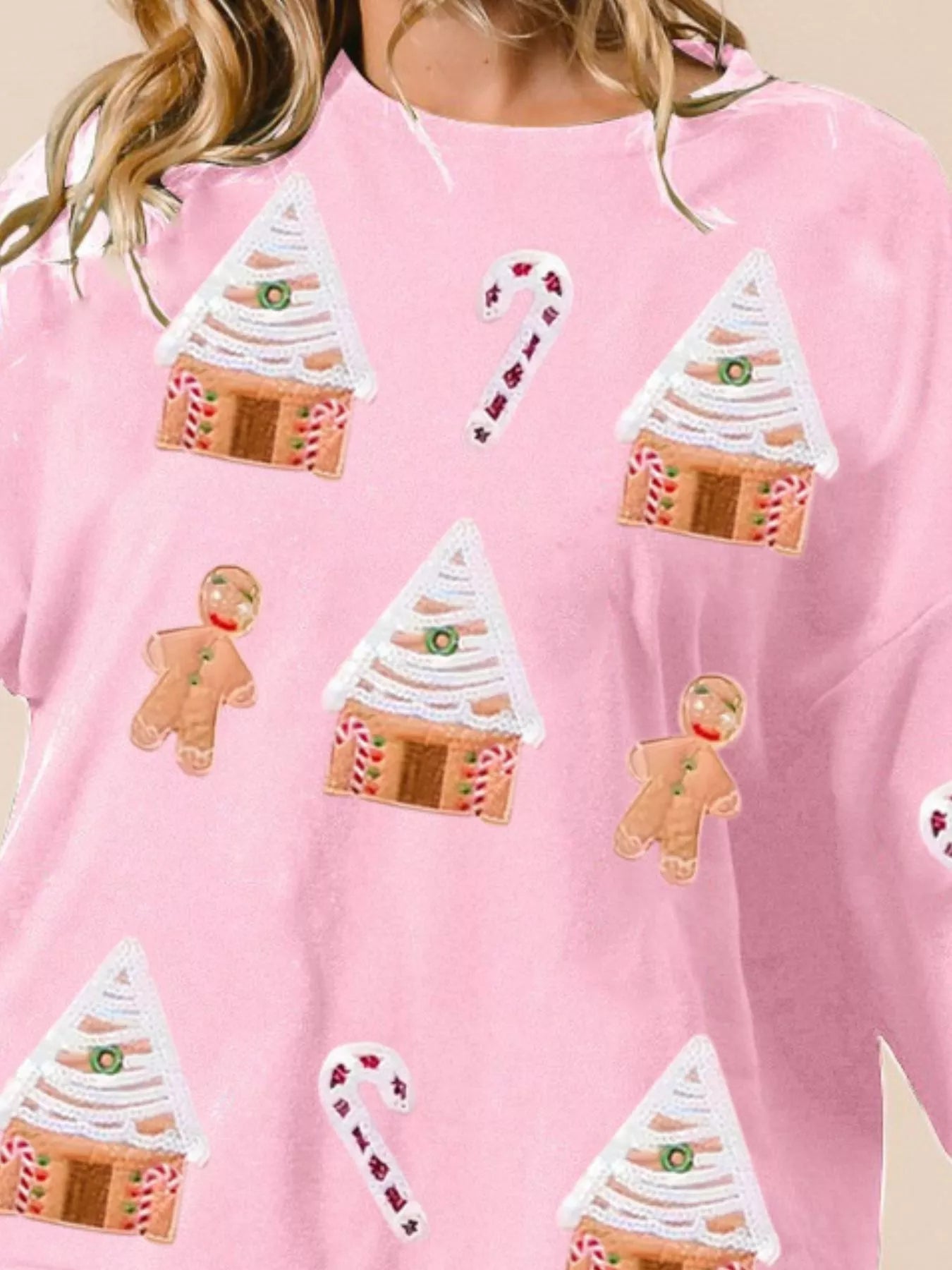 Christmas Gingerbread House Sequin Sweatshirt designed for comfort and style at Lookzlike