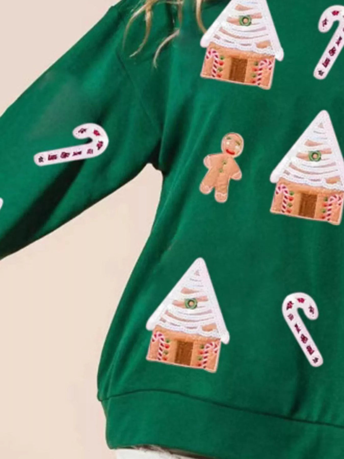 Christmas Gingerbread House Sequin Sweatshirt designed for comfort and style at Lookzlike