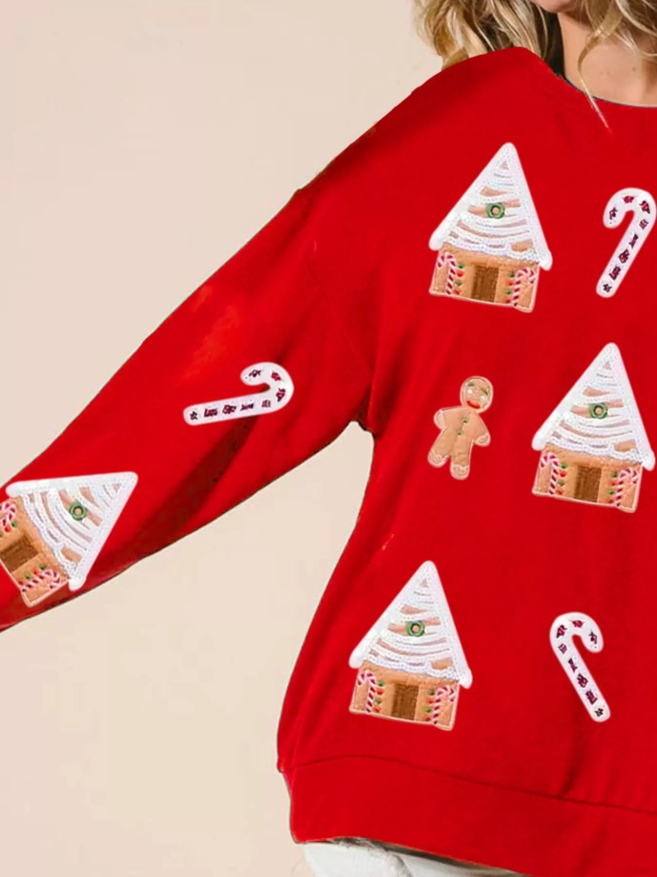 Christmas Gingerbread House Sequin Sweatshirt designed for comfort and style at Lookzlike