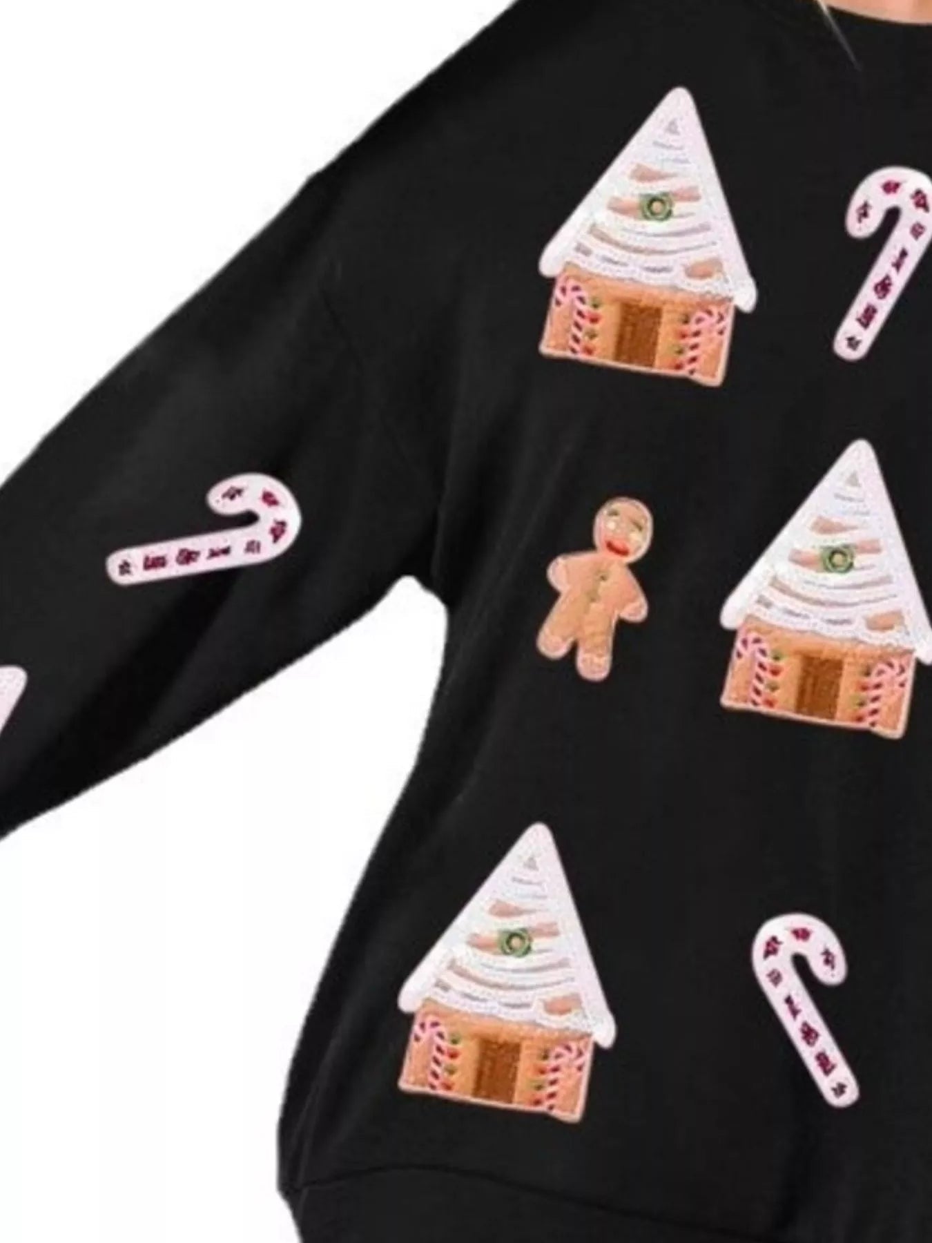 Christmas Gingerbread House Sequin Sweatshirt designed for comfort and style at Lookzlike