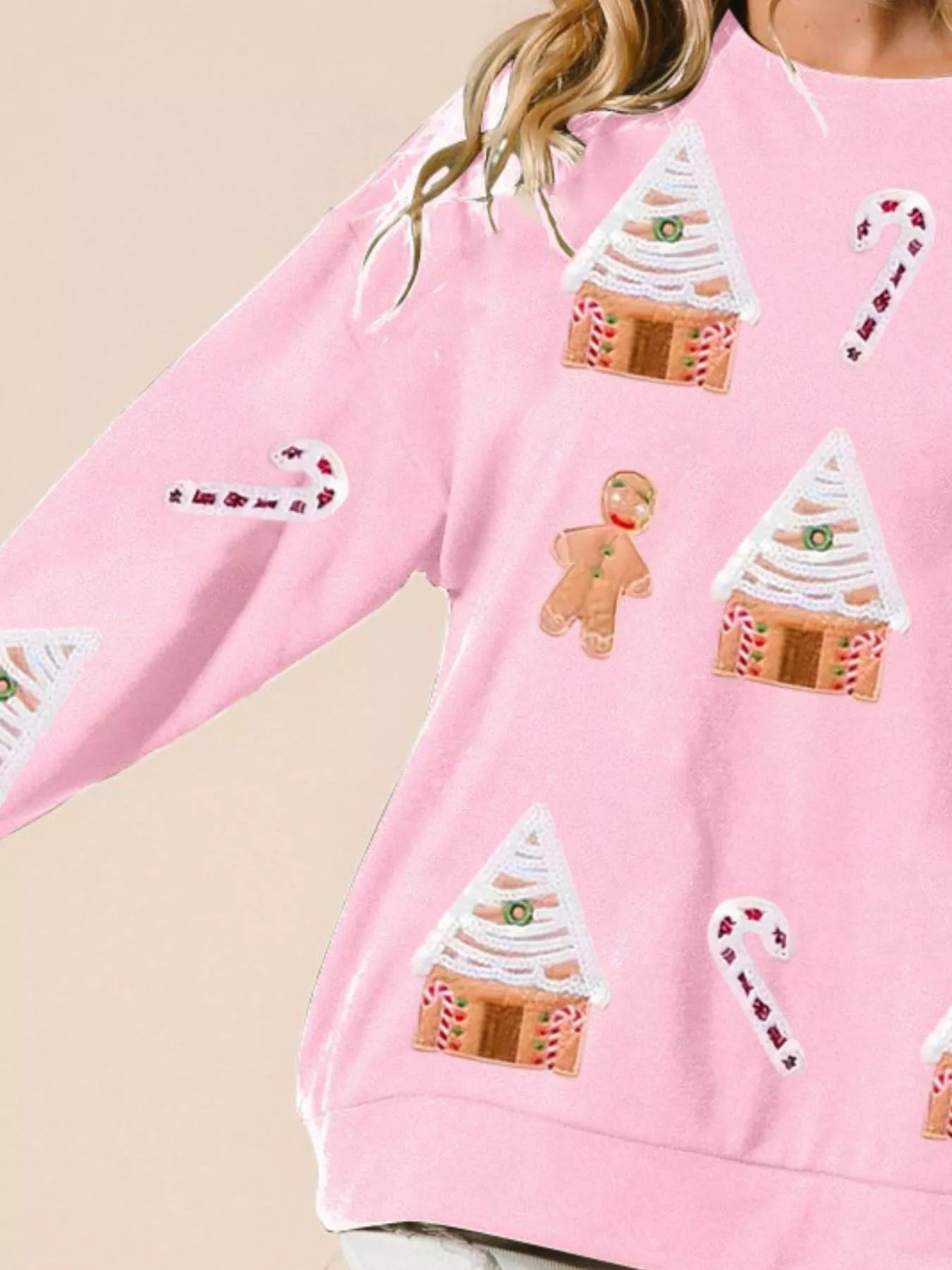 Christmas Gingerbread House Sequin Sweatshirt designed for comfort and style at Lookzlike