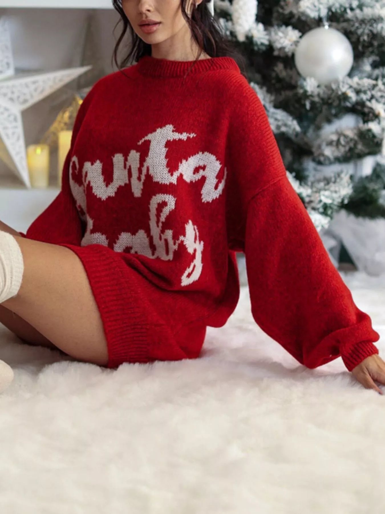 Christmas Letter Oversized Sweater Dress designed for comfort and style at Lookzlike