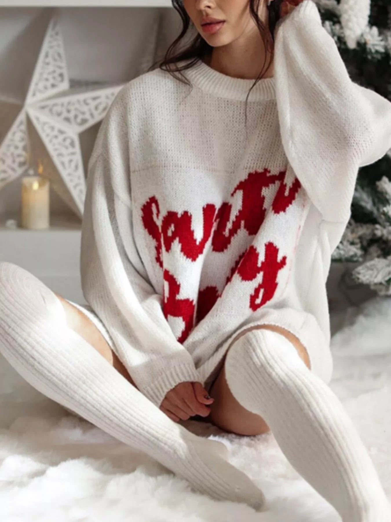 Christmas Letter Oversized Sweater Dress designed for comfort and style at Lookzlike