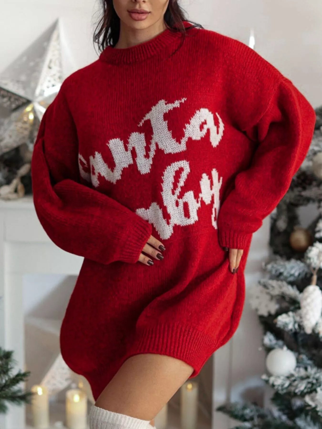 Christmas Letter Oversized Sweater Dress designed for comfort and style at Lookzlike