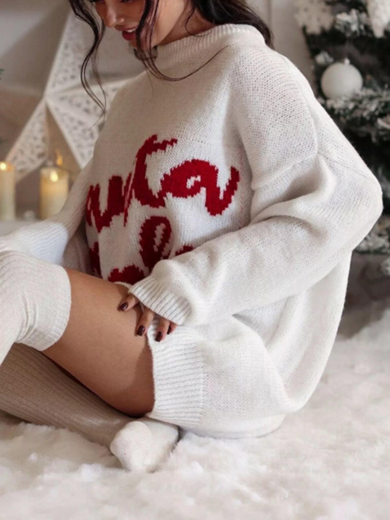 Christmas Letter Oversized Sweater Dress designed for comfort and style at Lookzlike