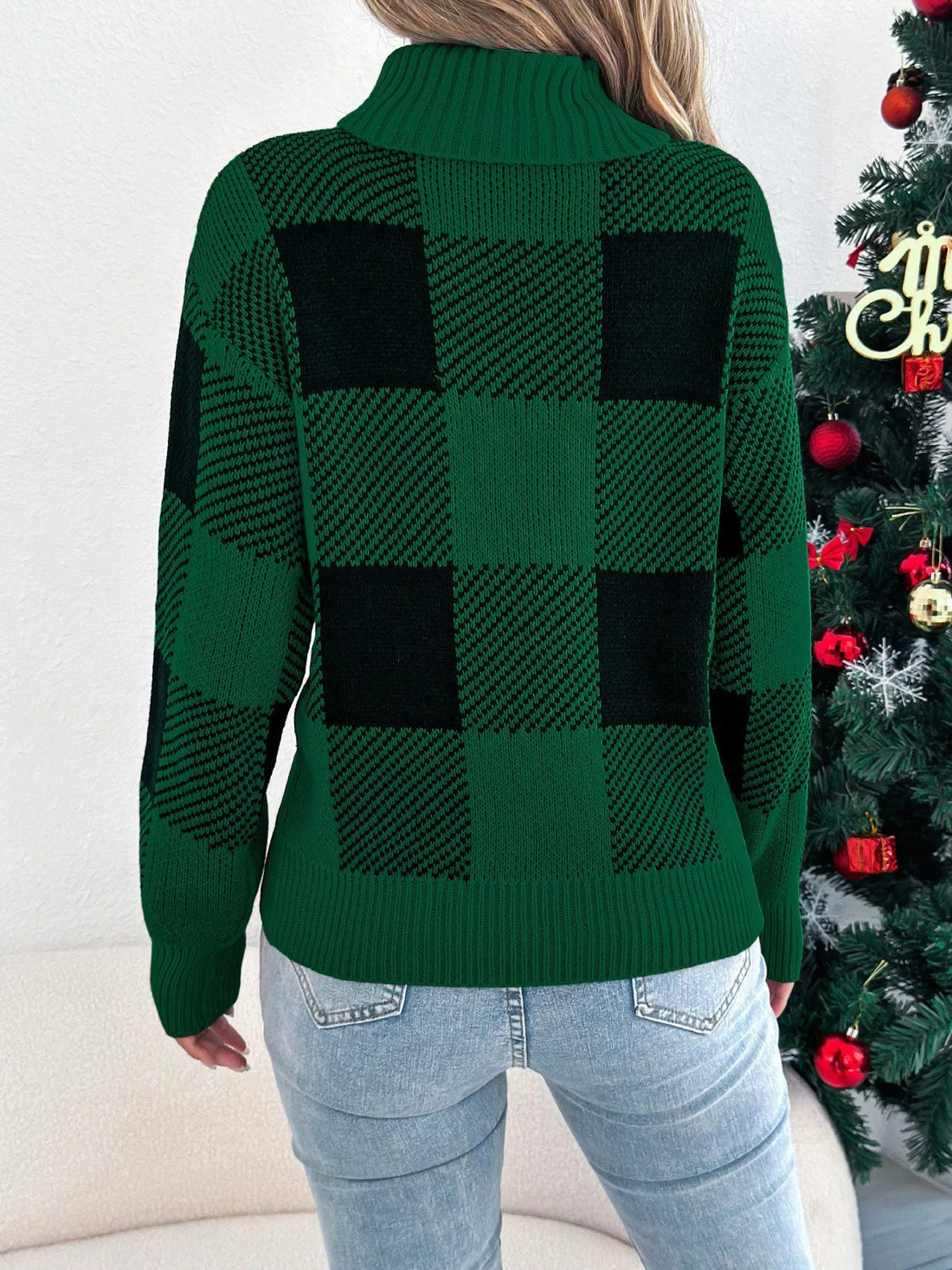 Christmas Plaid Long Sleeve Turtleneck Sweater designed for comfort and style at Lookzlike