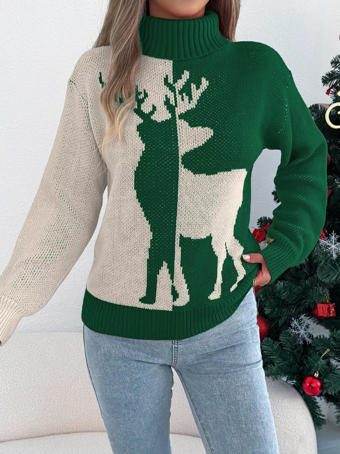 Christmas Reindeer Turtleneck Sweater designed for comfort and style at Lookzlike