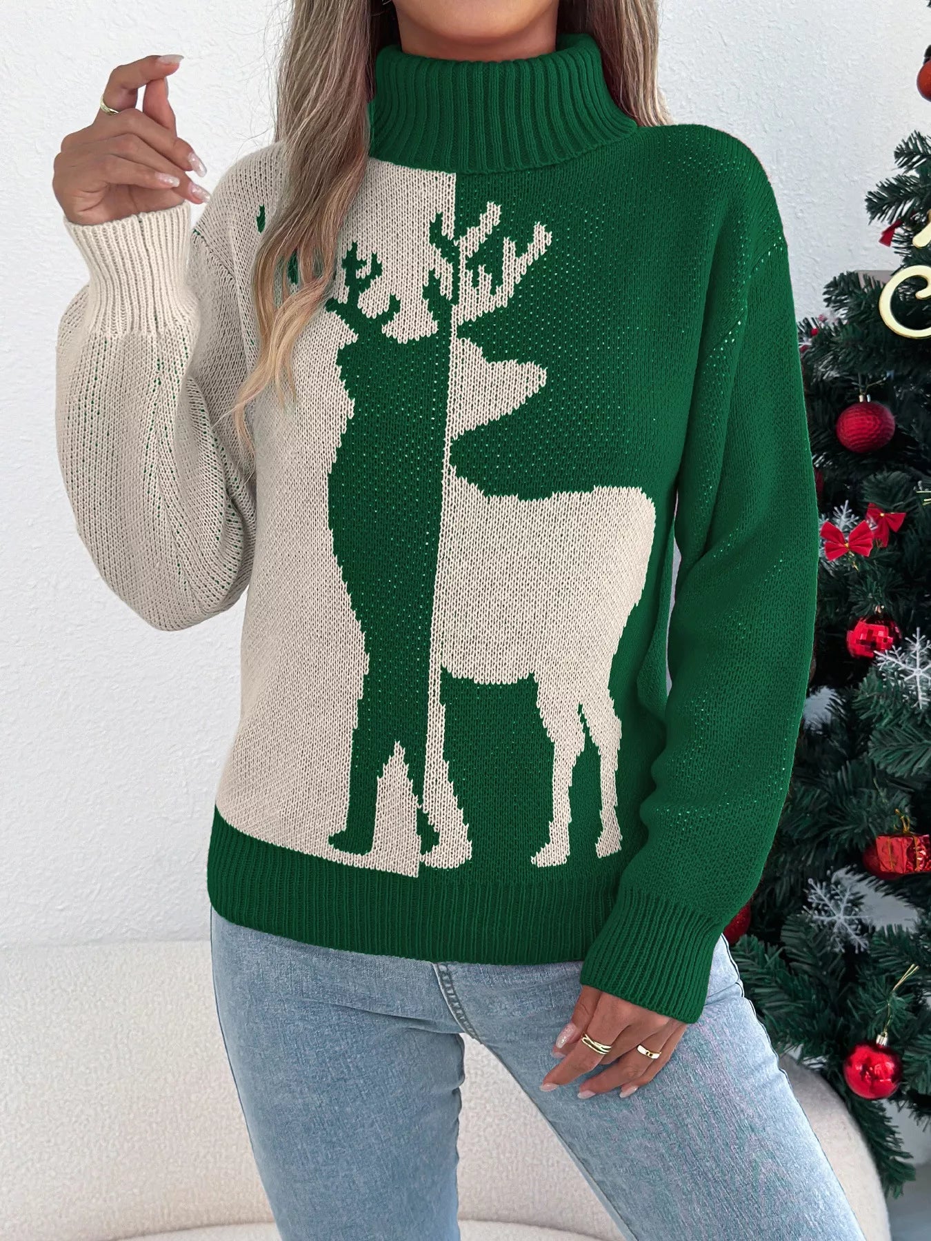 Christmas Reindeer Turtleneck Sweater designed for comfort and style at Lookzlike