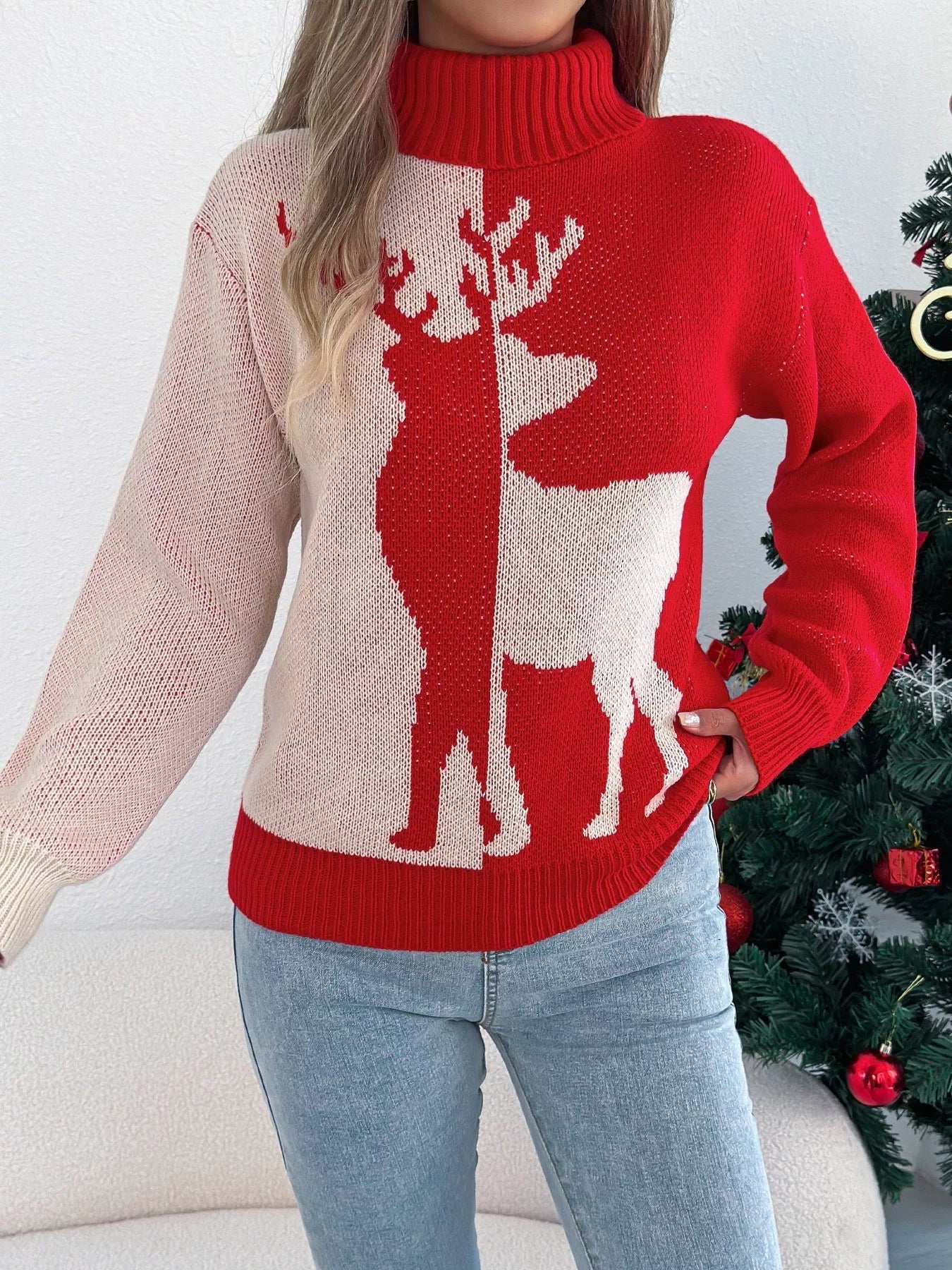 Christmas Reindeer Turtleneck Sweater designed for comfort and style at Lookzlike