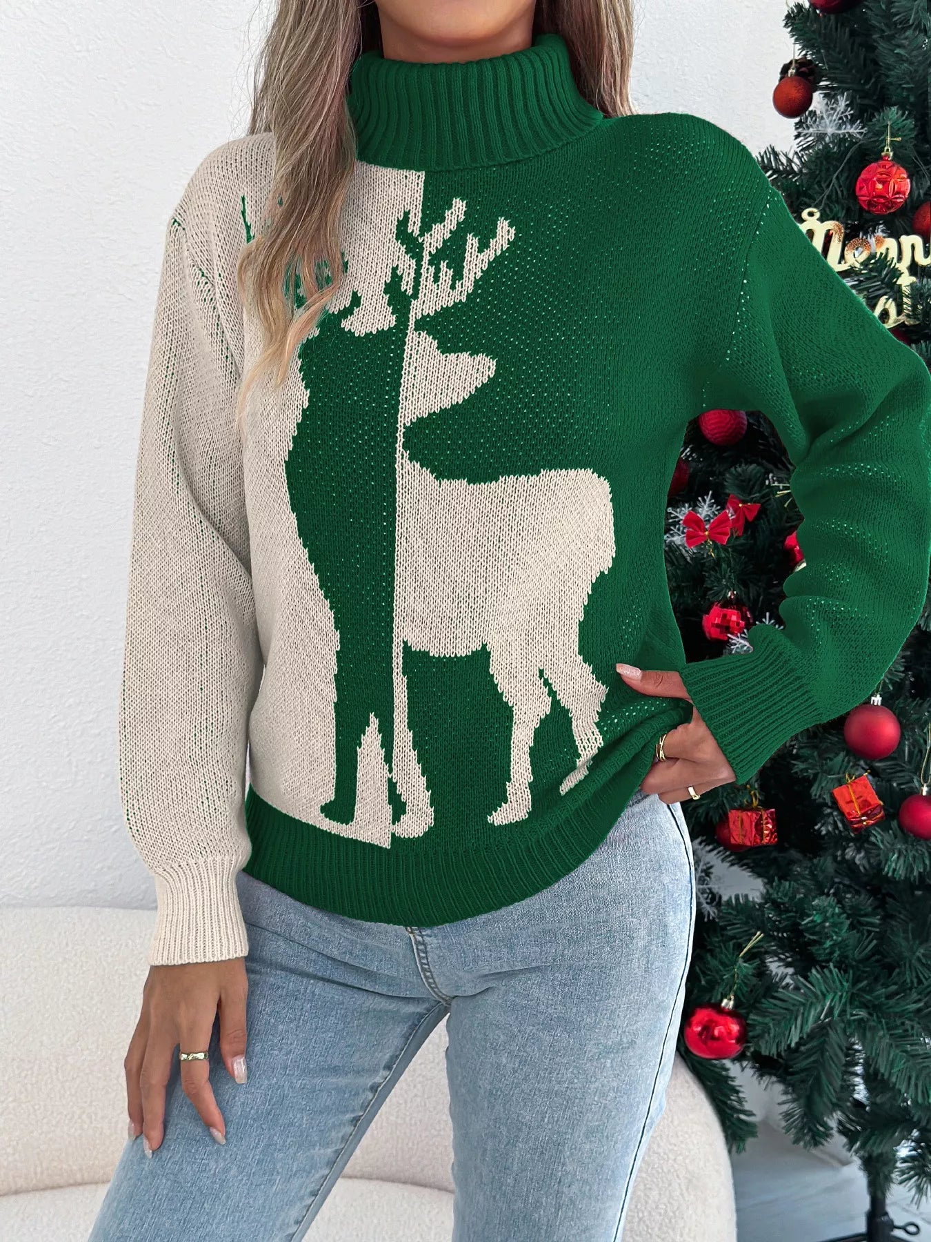 Christmas Reindeer Turtleneck Sweater designed for comfort and style at Lookzlike