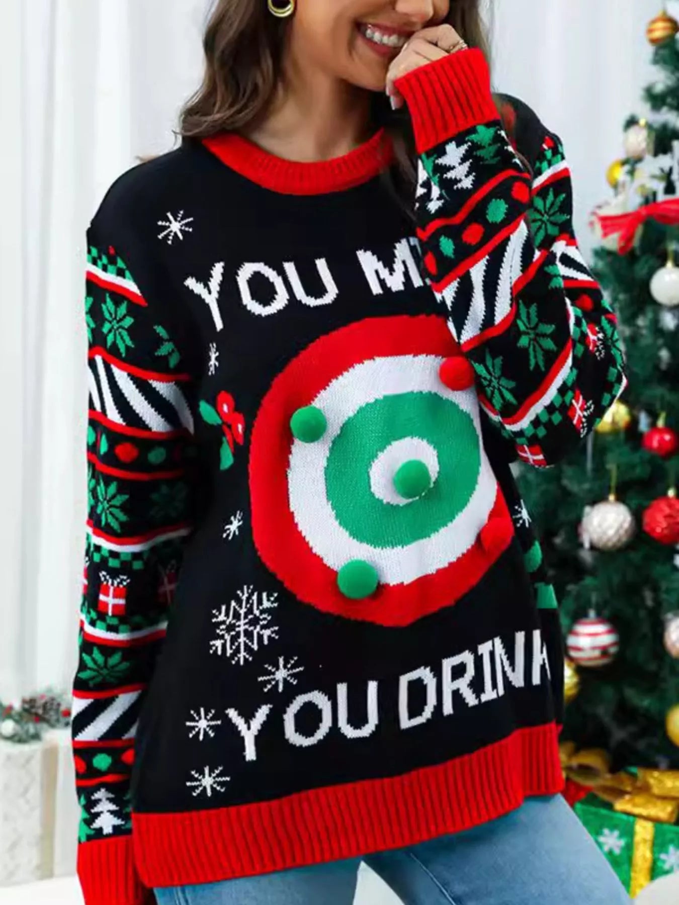 Christmas Ribbed Hem Long Sleeve Sweater designed for comfort and style at Lookzlike