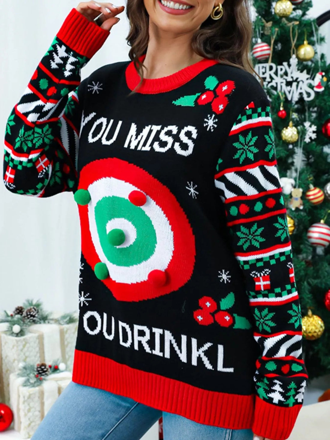 Christmas Ribbed Hem Long Sleeve Sweater designed for comfort and style at Lookzlike