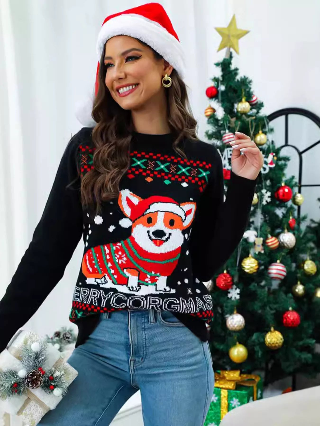 Christmas Round Neck Long Sleeve Sweater designed for comfort and style at Lookzlike