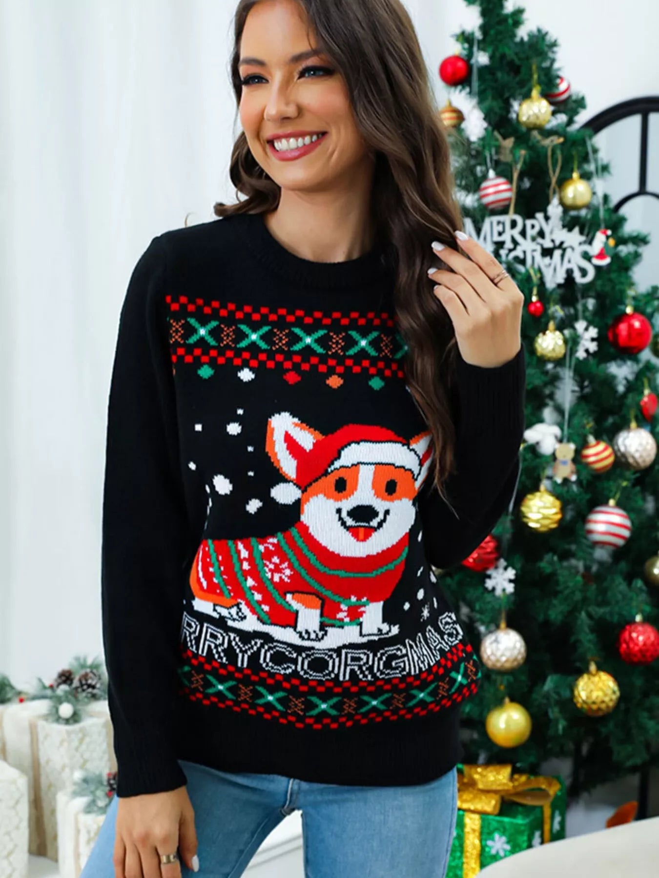 Christmas Round Neck Long Sleeve Sweater designed for comfort and style at Lookzlike