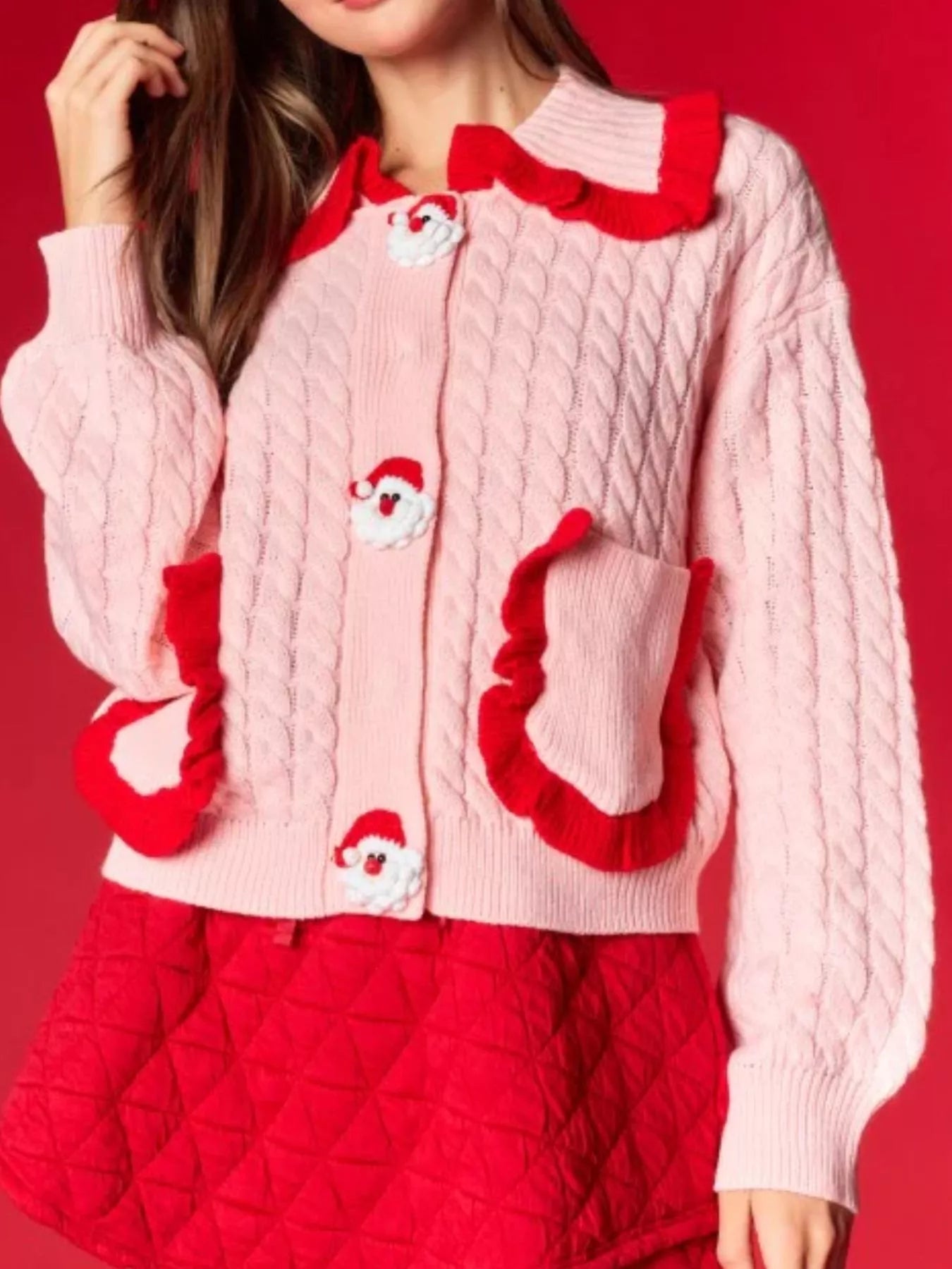 Christmas Santa Cable Knit Cardigan designed for comfort and style at Lookzlike