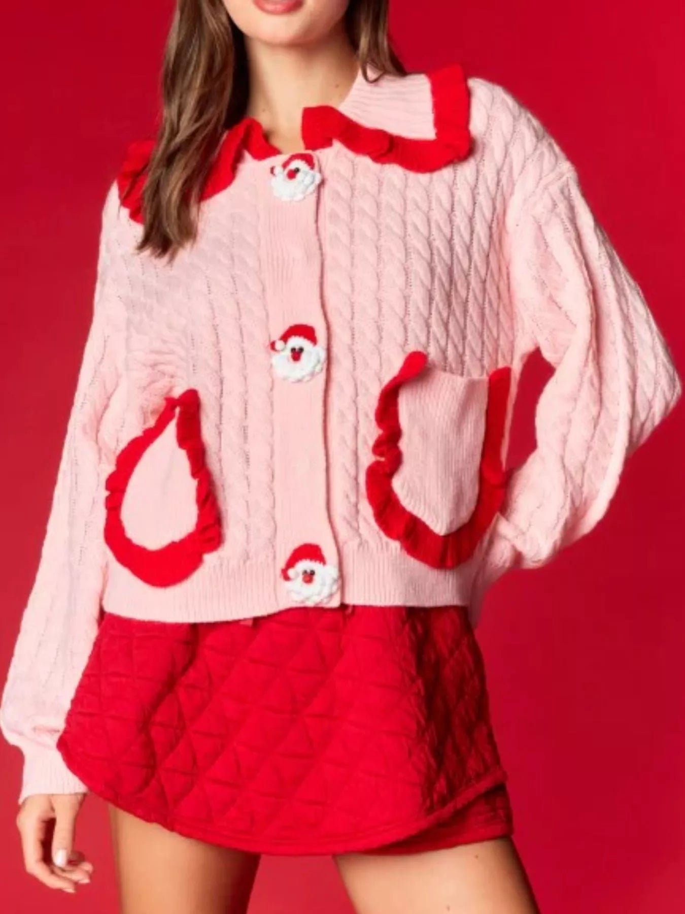 Christmas Santa Cable Knit Cardigan designed for comfort and style at Lookzlike