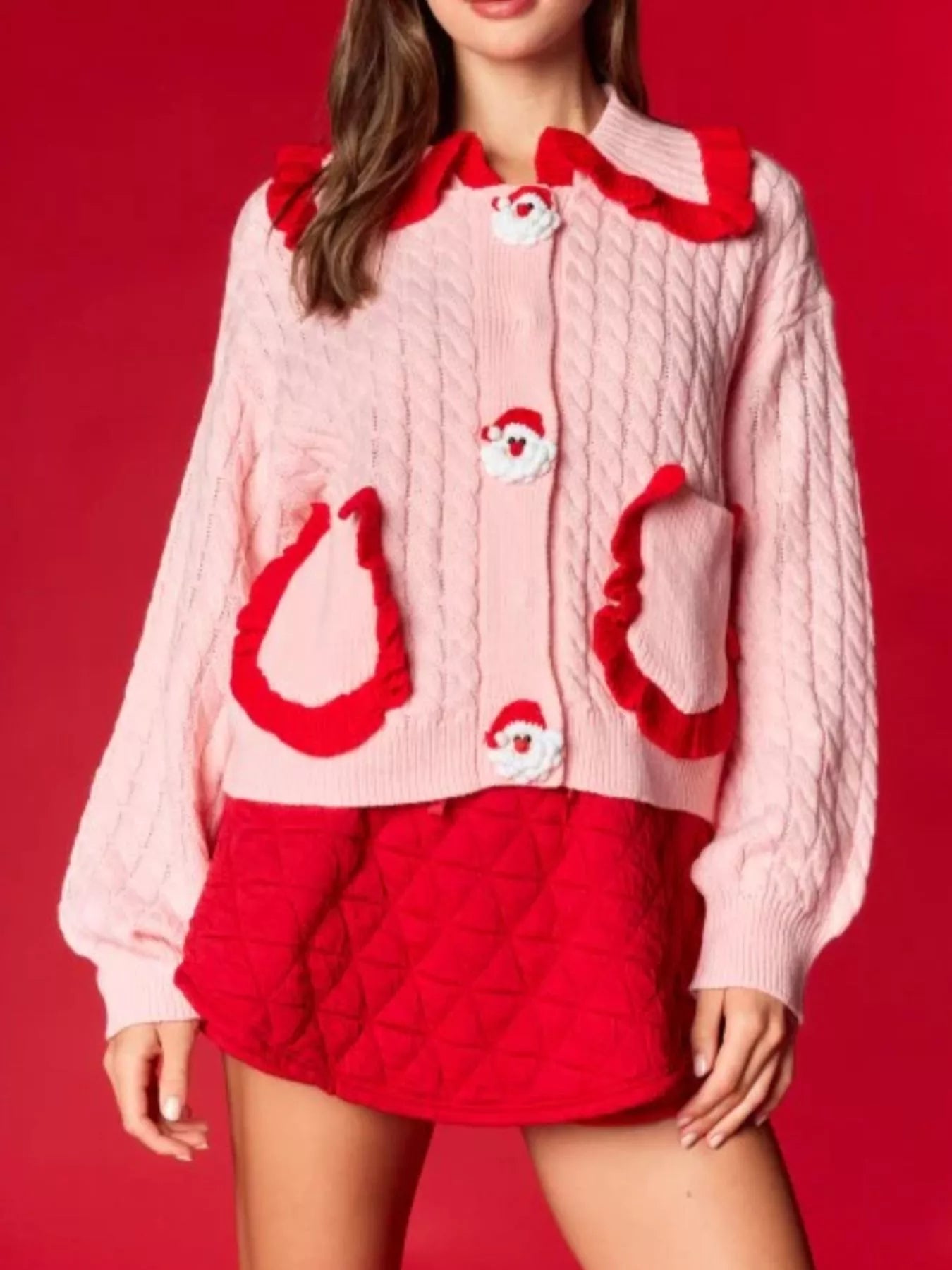 Christmas Santa Cable Knit Cardigan designed for comfort and style at Lookzlike