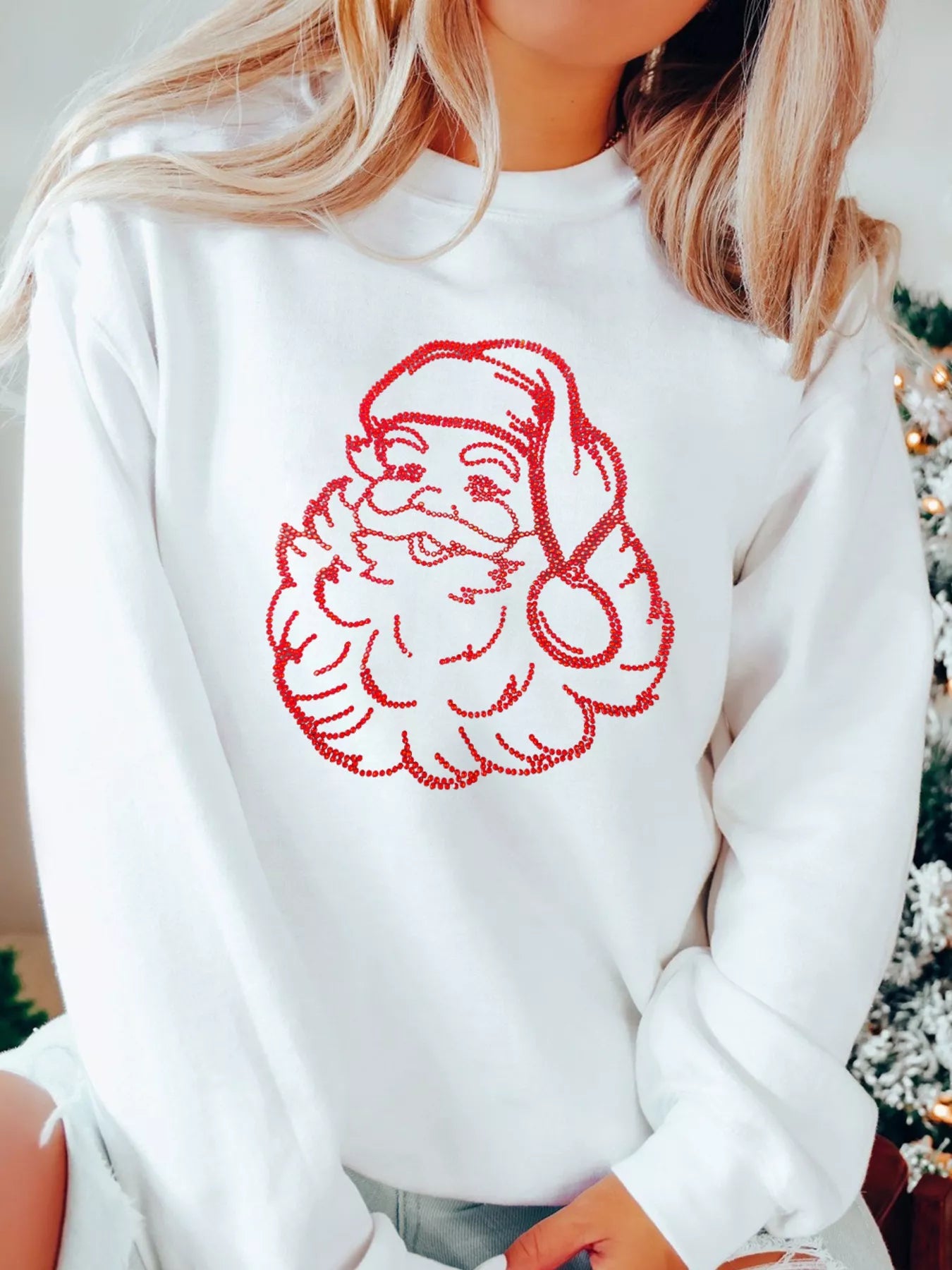 Christmas Santa Rhinestone Drop Shoulder Sweatshirt designed for comfort and style at Lookzlike