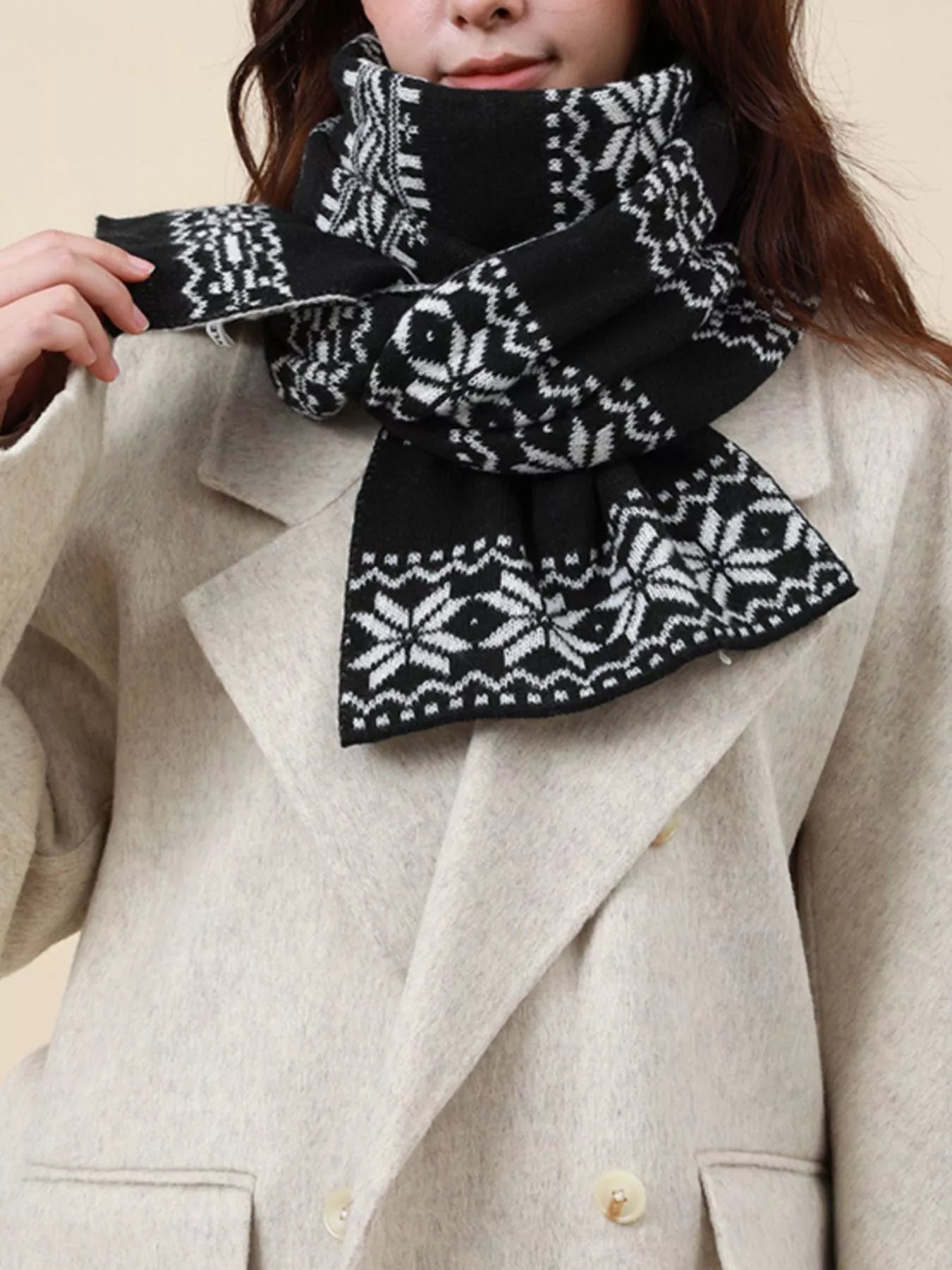 Christmas Snowflake Knit Scarf designed for comfort and style at Lookzlike