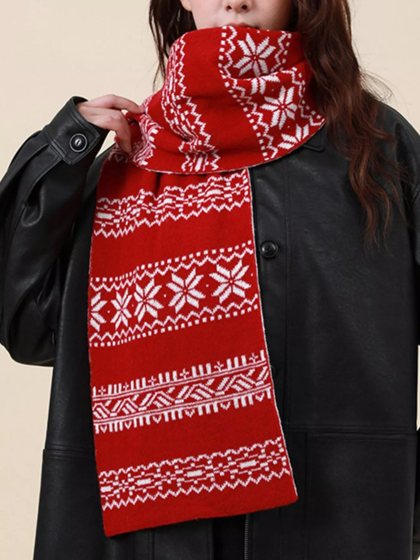 Christmas Snowflake Knit Scarf designed for comfort and style at Lookzlike
