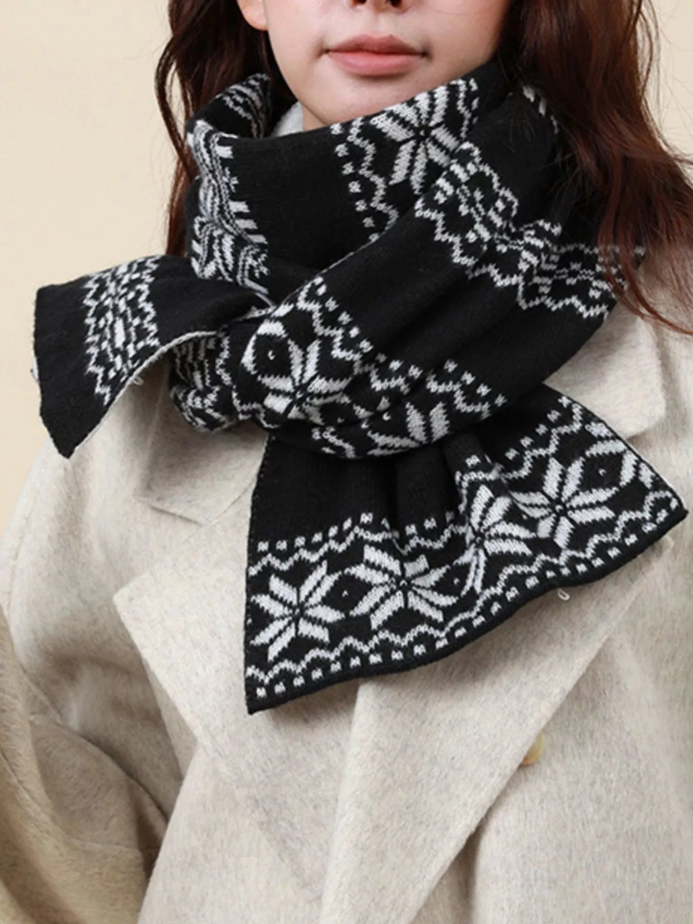 Christmas Snowflake Knit Scarf designed for comfort and style at Lookzlike