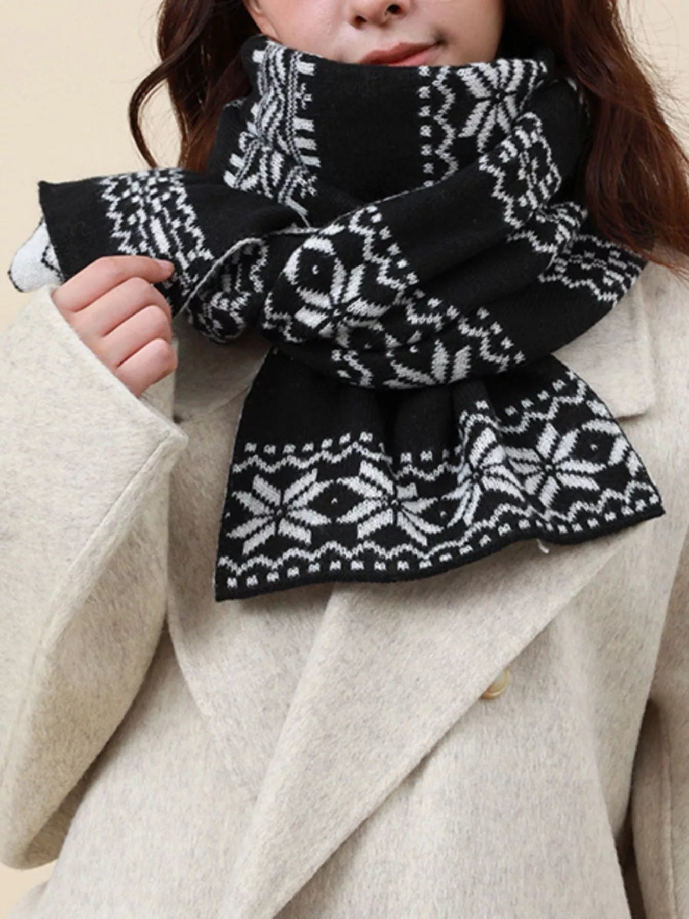 Christmas Snowflake Knit Scarf designed for comfort and style at Lookzlike