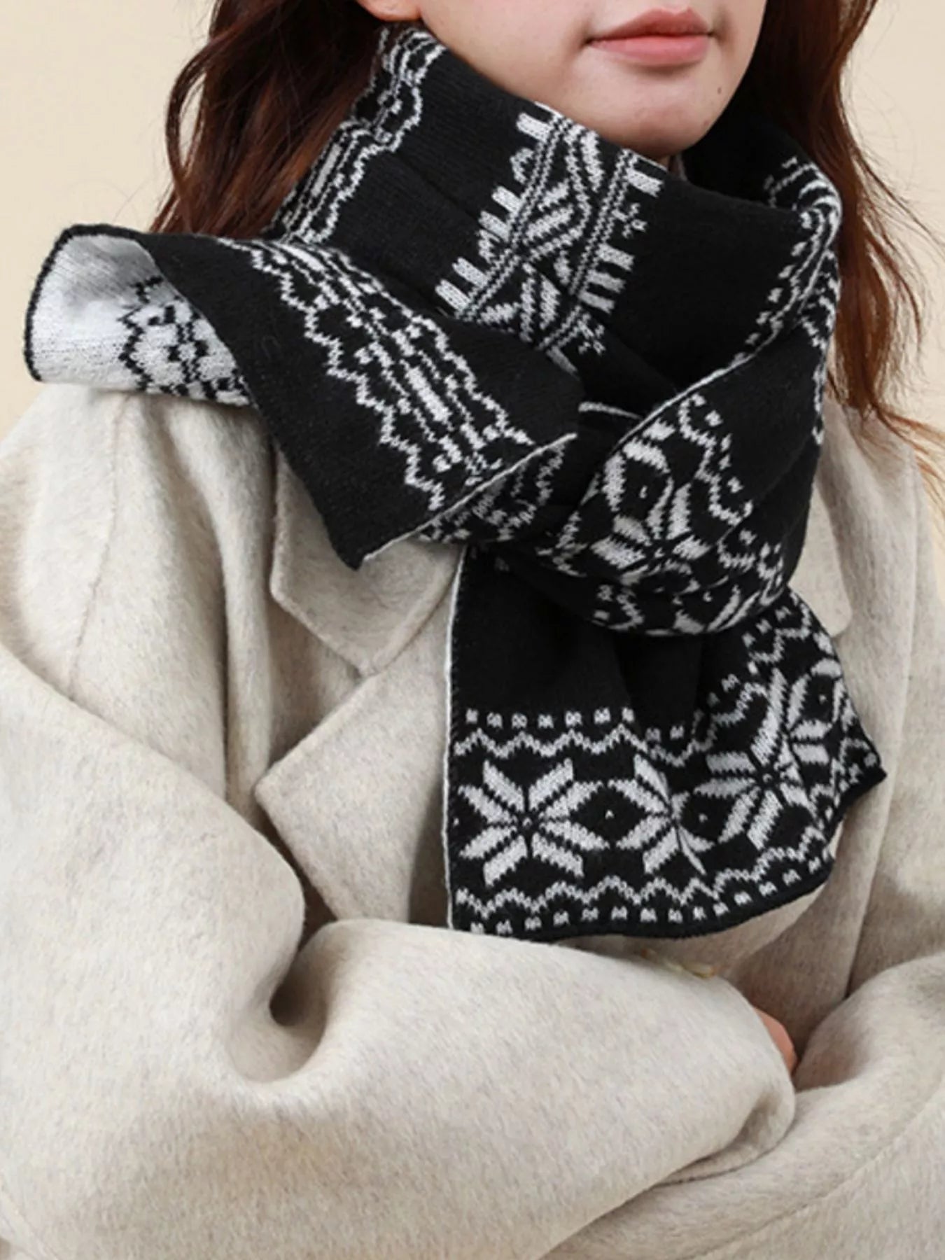 Christmas Snowflake Knit Scarf designed for comfort and style at Lookzlike