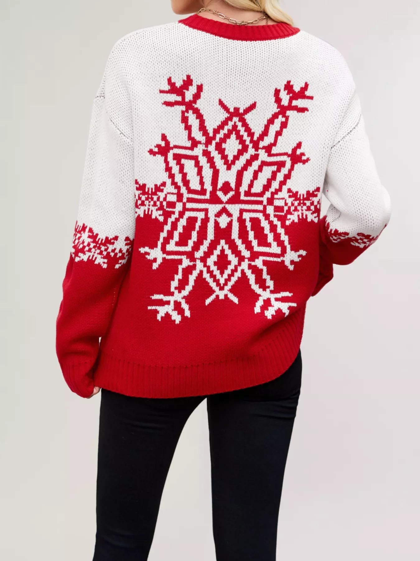 Christmas Snowflake Round Neck Sweater designed for comfort and style at Lookzlike