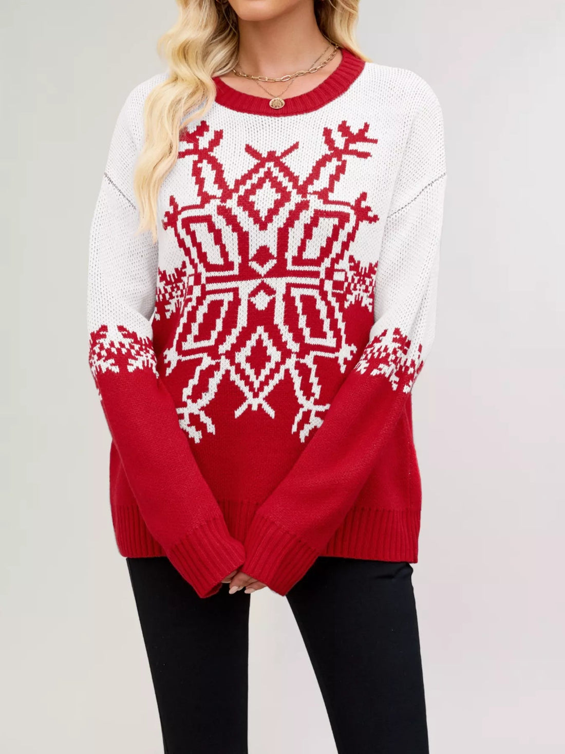 Christmas Snowflake Round Neck Sweater designed for comfort and style at Lookzlike