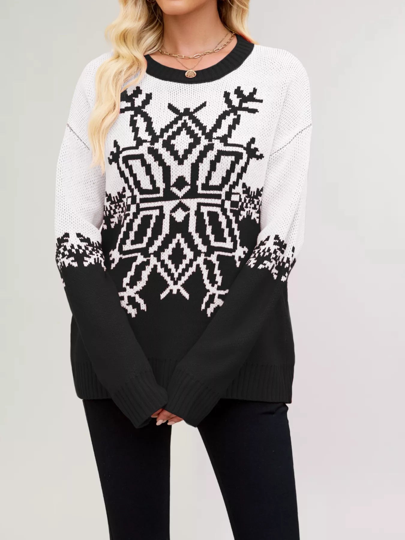 Christmas Snowflake Round Neck Sweater designed for comfort and style at Lookzlike
