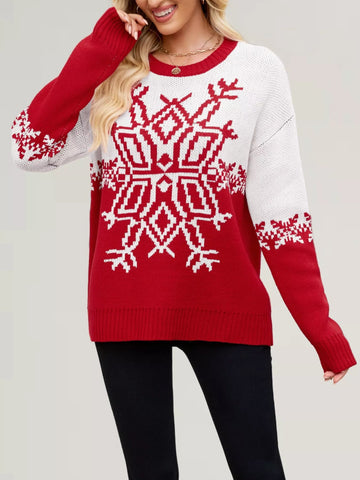Christmas Snowflake Round Neck Sweater designed for comfort and style at Lookzlike
