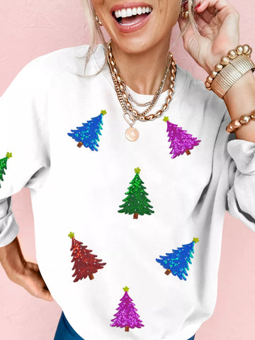 Christmas Tree Patched Patterned Festive Sweatshirt designed for comfort and style at Lookzlike