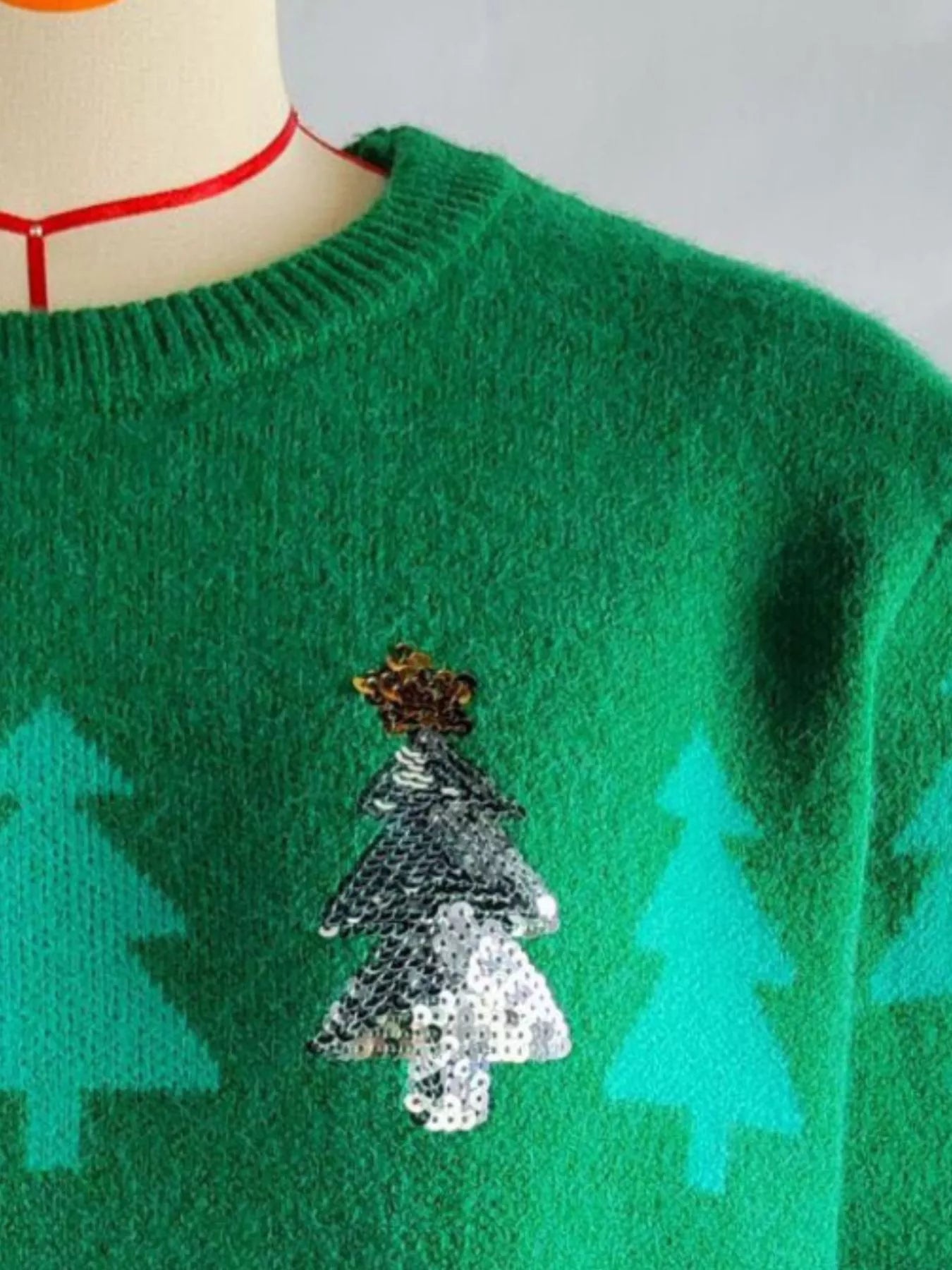 Christmas Tree Pattern Long Sleeve Sweater designed for comfort and style at Lookzlike