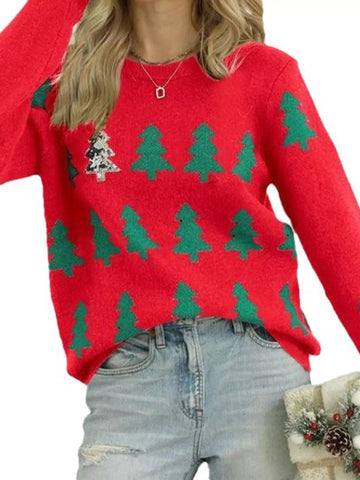 Christmas Tree Pattern Long Sleeve Sweater designed for comfort and style at Lookzlike