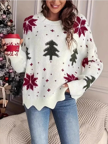 Christmas Tree Pattern Round Neck Sweater designed for comfort and style at Lookzlike