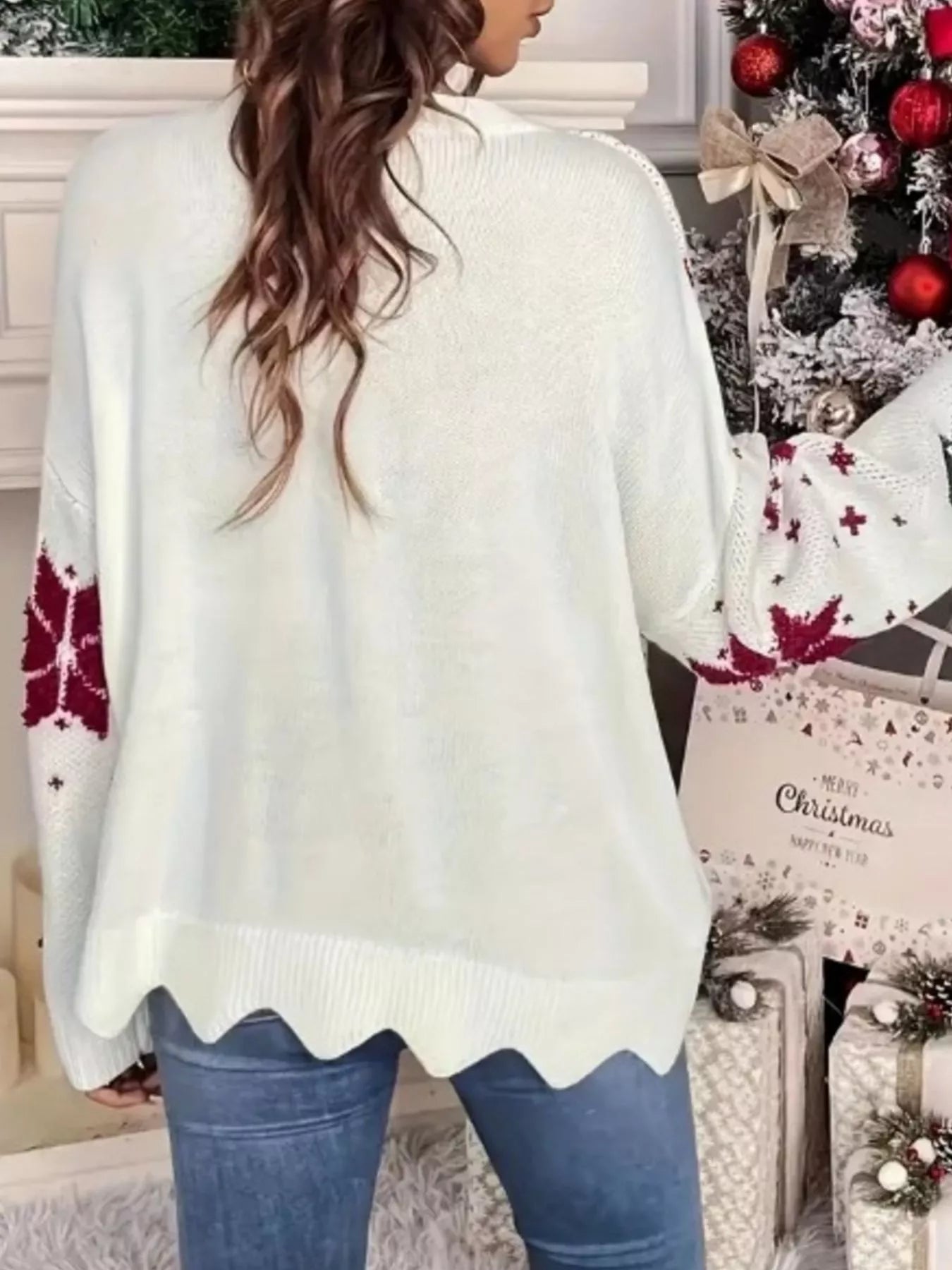 Christmas Tree Pattern Round Neck Sweater designed for comfort and style at Lookzlike