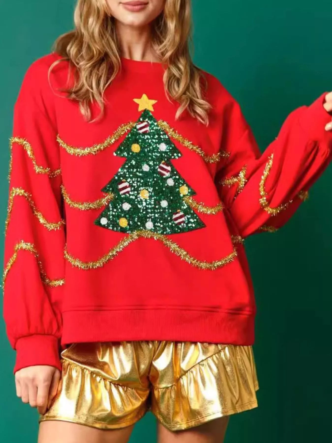 Christmas Tree Round Neck Sweatshirt designed for comfort and style at Lookzlike