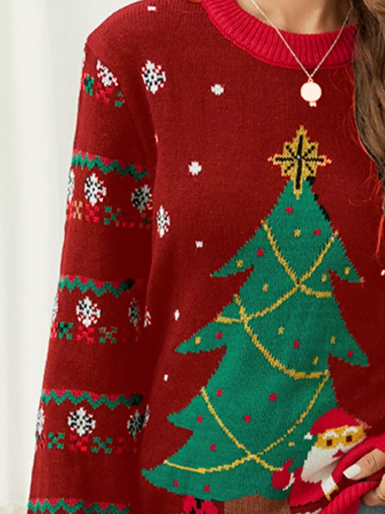 Christmas Tree Santa Round Neck Sweater designed for comfort and style at Lookzlike