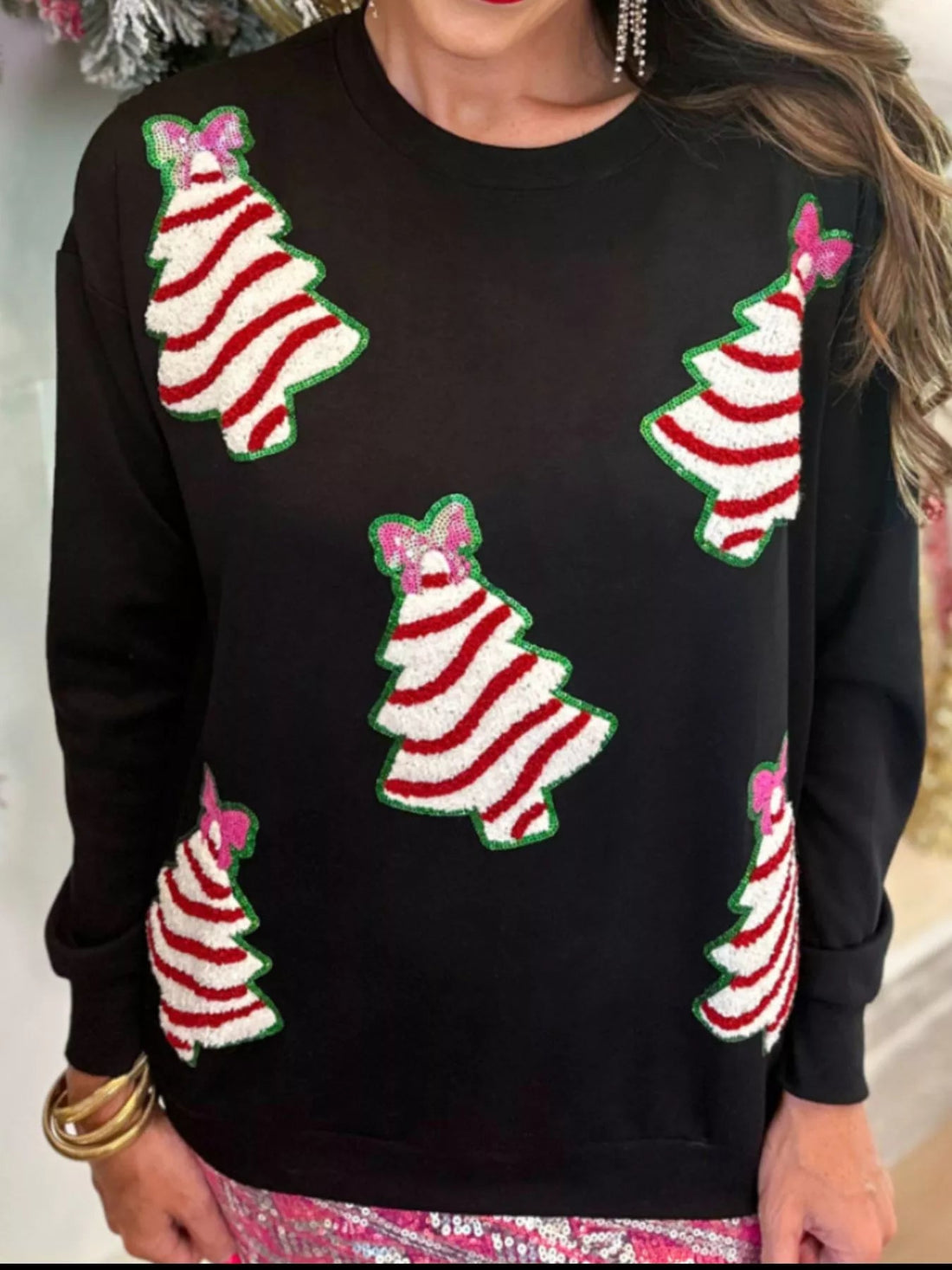 Christmas Tree Sequin Long Sleeve Sweatshirt designed for comfort and style at Lookzlike