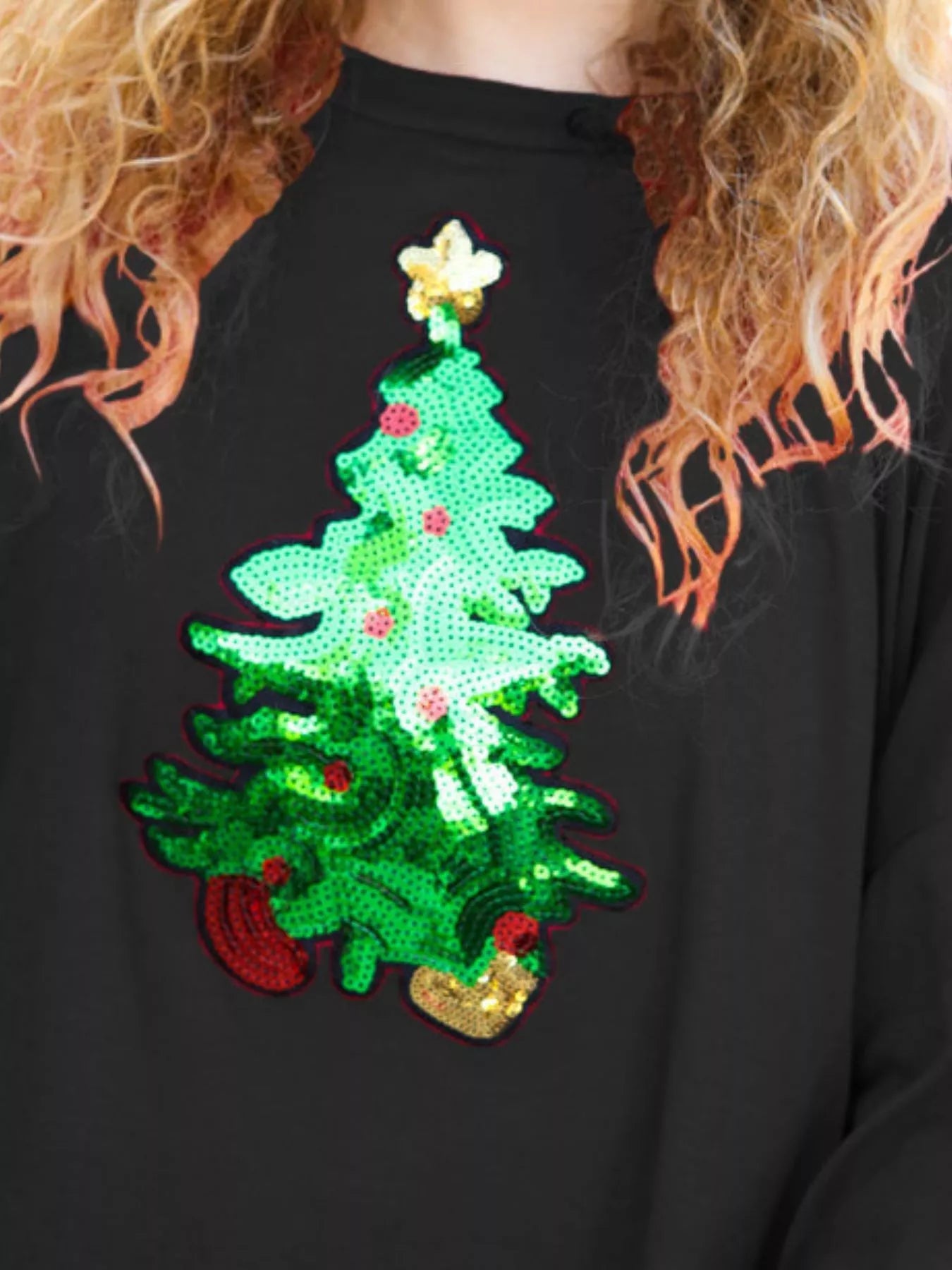 Christmas Tree Sequin Long Sleeve Sweatshirt designed for comfort and style at Lookzlike