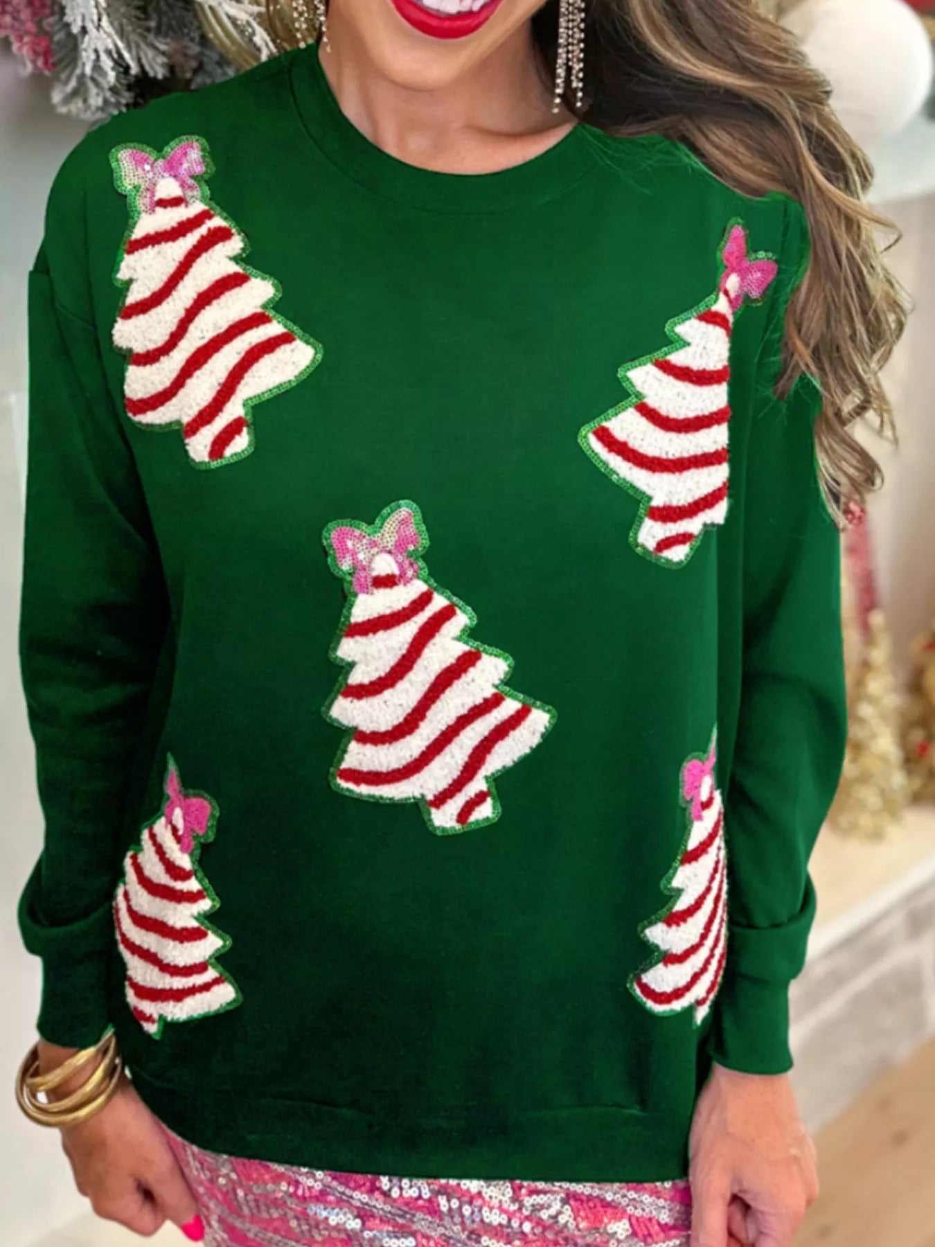 Christmas Tree Sequin Long Sleeve Sweatshirt designed for comfort and style at Lookzlike