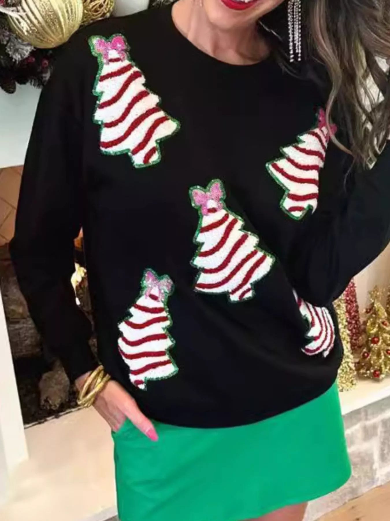 Christmas Tree Sequin Long Sleeve Sweatshirt designed for comfort and style at Lookzlike